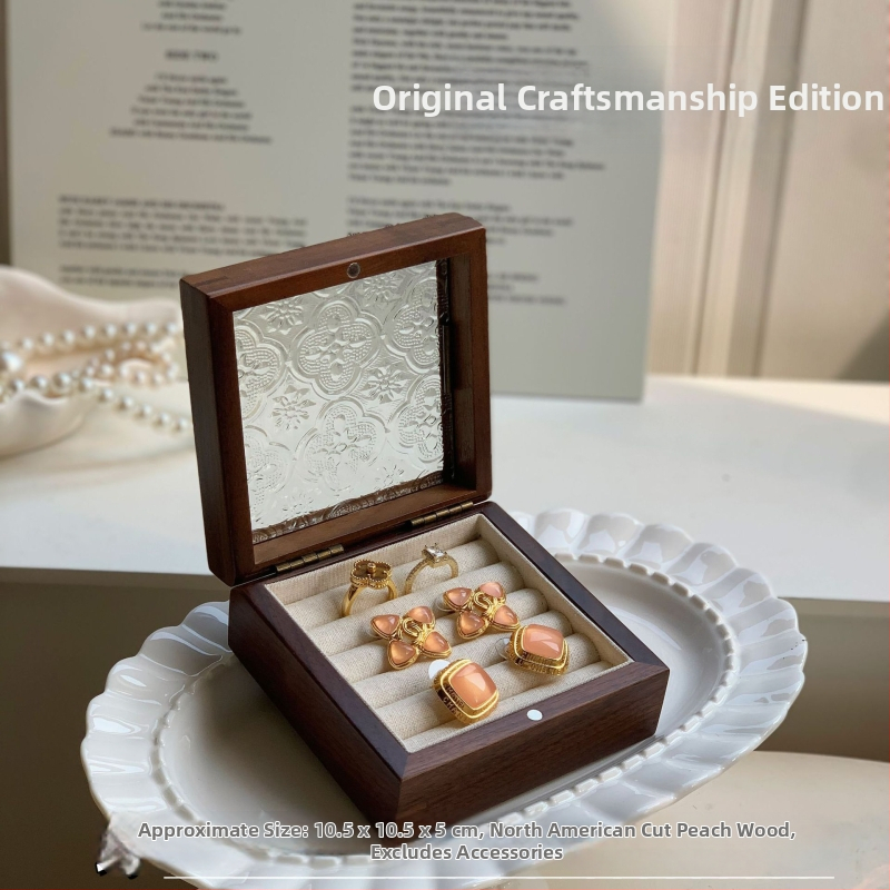 Ξύλινο κουτί κοσμημάτων από καρυδιά με γυάλινη οθόνη – μασίβ ξύλο, αποθήκευση κοσμημάτων, vintage στυλ, κουτί συσκευασίας, Κίνα