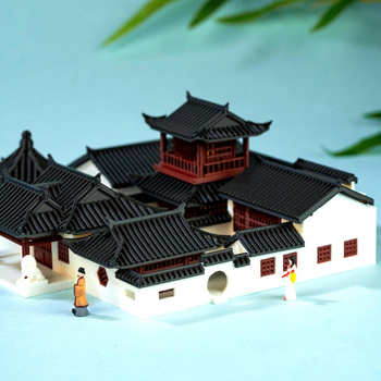 Íróasztalhoz való mini kert tájkép dísz - kínai stílus, műanyag, 3D nyomtatás, üzleti reklám ajándék