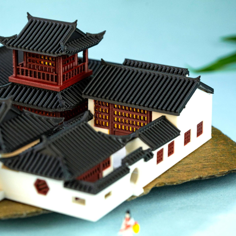 Íróasztalhoz való mini kert tájkép dísz - kínai stílus, műanyag, 3D nyomtatás, üzleti reklám ajándék