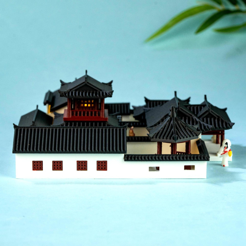 Íróasztalhoz való mini kert tájkép dísz - kínai stílus, műanyag, 3D nyomtatás, üzleti reklám ajándék