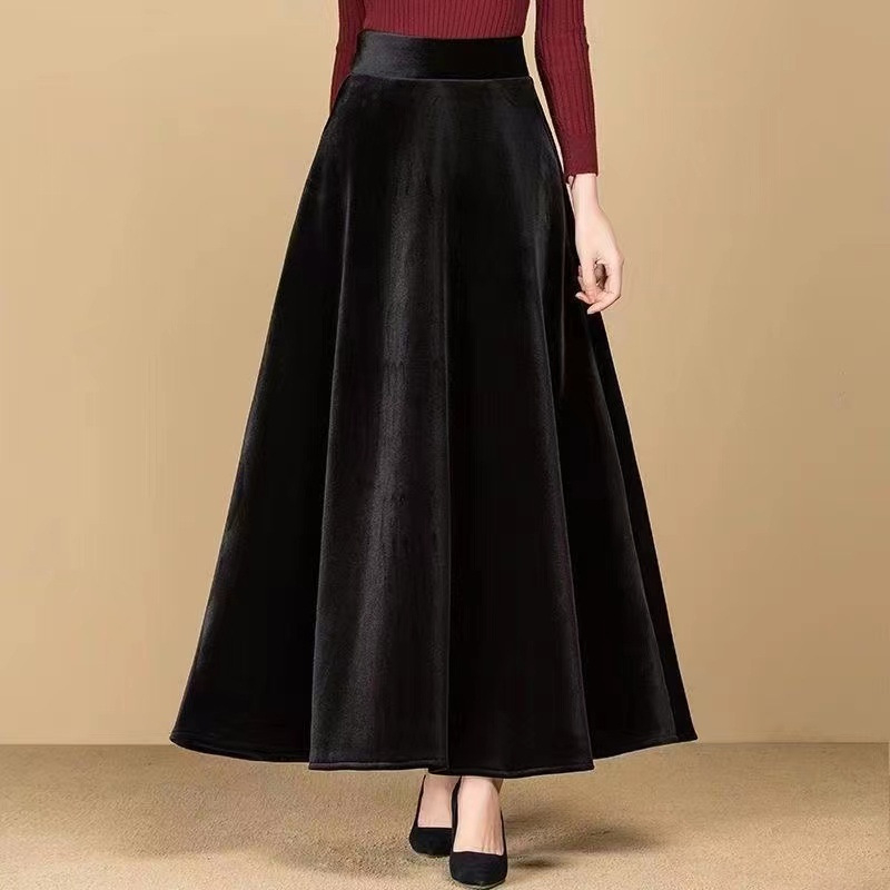 Suknja od baršuna, duga, visoka elastičnost, jesen 2022, gradski elegantan stil