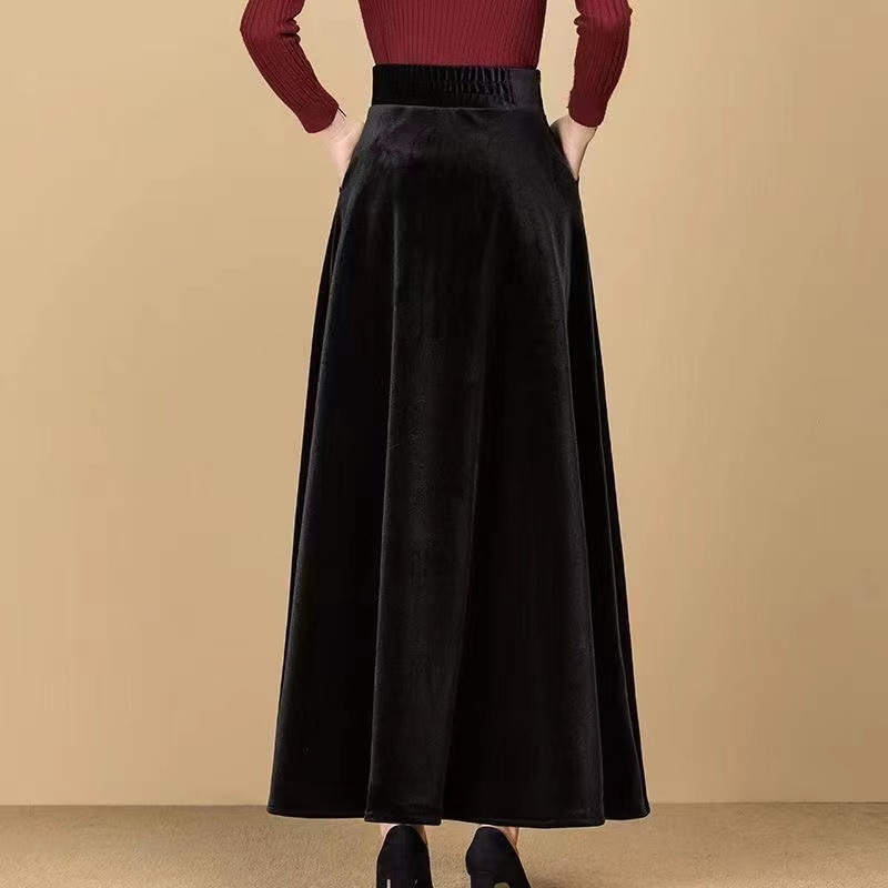 Suknja od baršuna, duga, visoka elastičnost, jesen 2022, gradski elegantan stil