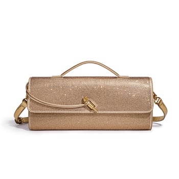 Női baguette-stílusú estélyi táska PU anyagból, vízszintes téglalap alakú, egy kézi pánttal, zárócsattal, belső cipzáras zseb és rekesz