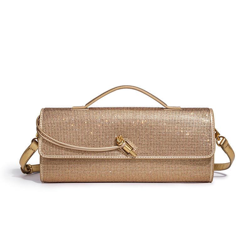 Női baguette-stílusú estélyi táska PU anyagból, vízszintes téglalap alakú, egy kézi pánttal, zárócsattal, belső cipzáras zseb és rekesz