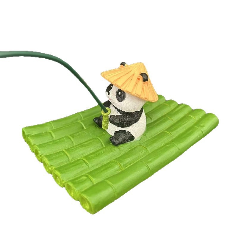 Plutajući panda na bambusovom splavu – ukras za akvarij i ribnjak, sintetička smola (Pengba)