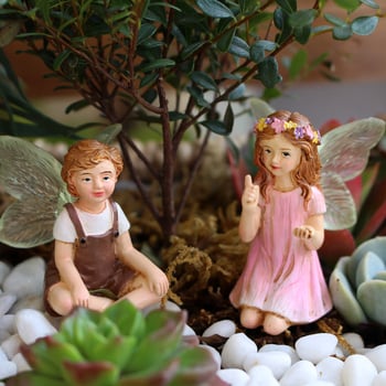 Kerti mini táj dekorációk gyantából — két cserép, idilli stílus, Honggao márka, karton csomagolás