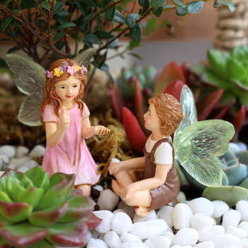 Kerti mini táj dekorációk gyantából — két cserép, idilli stílus, Honggao márka, karton csomagolás