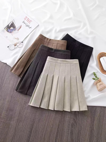 Fustă plisată din lână, scurtă, micro-elastică, cu tehnologie de modelare la temperatură înaltă, stil de mers la birou