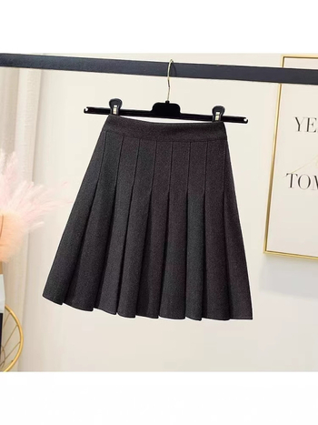 Fustă plisată din lână, scurtă, micro-elastică, cu tehnologie de modelare la temperatură înaltă, stil de mers la birou