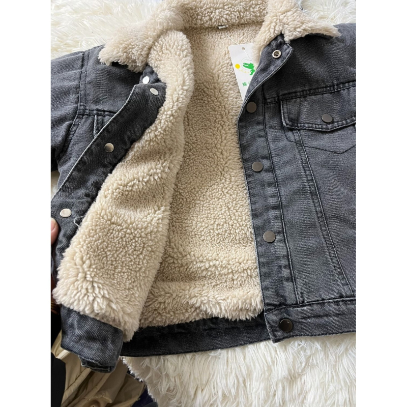 Για αγόρια: Σετ τζάκετ denim + παντελόνια με φλίς, κορεατικού στυλ, παχιά για τον χειμώνα, αποσπώμενη κουκούλα, corduroy ύφασμα