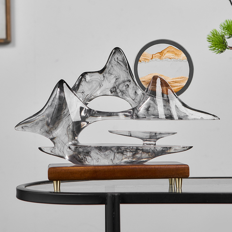 Gyantából készült dísztárgy – folyóhomok festmény, kínai stílusú táj dekoráció