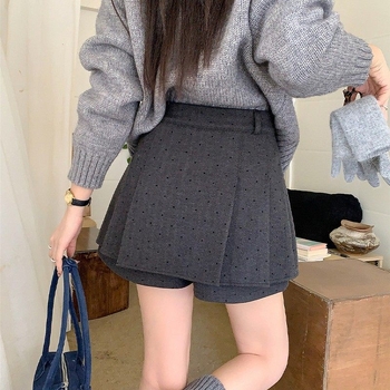 Plisirana kratka suknja - visokim strukom, japansko-korejski casual stil, mješavina poliestera i elastana, srednja elastičnost