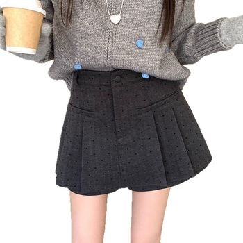 Plisirana kratka suknja - visokim strukom, japansko-korejski casual stil, mješavina poliestera i elastana, srednja elastičnost