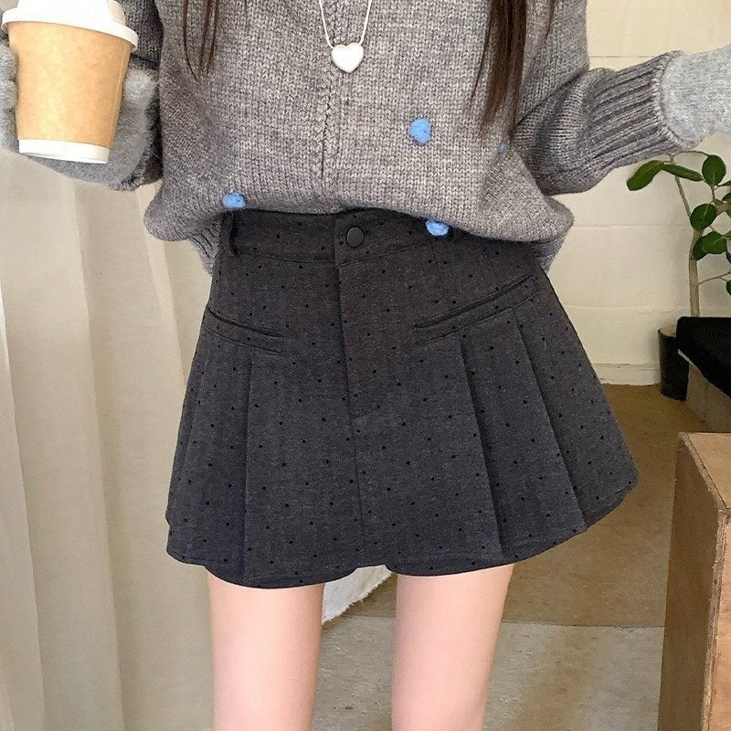 Plisirana kratka suknja - visokim strukom, japansko-korejski casual stil, mješavina poliestera i elastana, srednja elastičnost