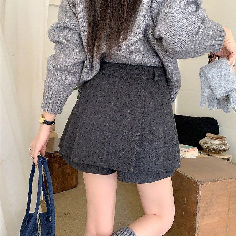 Plisirana kratka suknja - visokim strukom, japansko-korejski casual stil, mješavina poliestera i elastana, srednja elastičnost