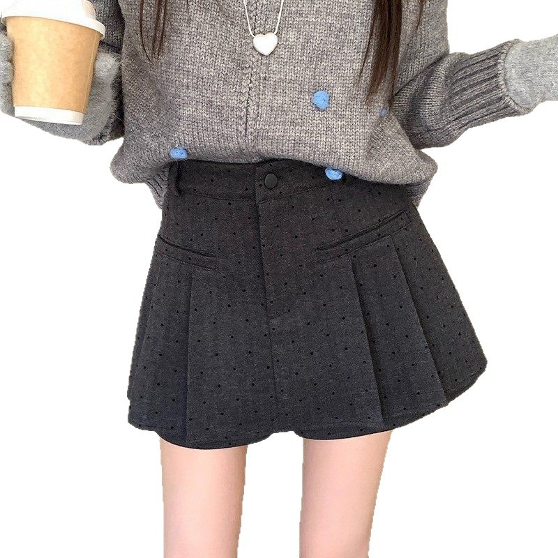 Plisirana kratka suknja - visokim strukom, japansko-korejski casual stil, mješavina poliestera i elastana, srednja elastičnost