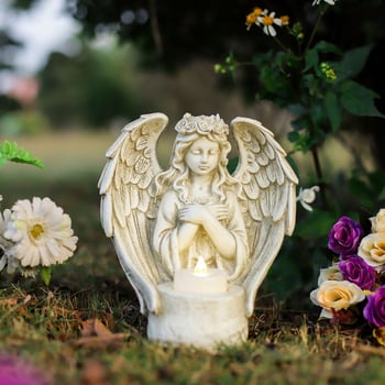 Európai stílusú angyal gyertyatartó gyantából – beltéri és kültéri használatra, mini monumentális táj, nappali dekoráció (Anyag: szintetikus gyanta; Márka: Qite Art; Kategória: gyanta kézműves termékek; Csomagolás: karton)