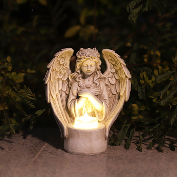 Európai stílusú angyal gyertyatartó gyantából – beltéri és kültéri használatra, mini monumentális táj, nappali dekoráció (Anyag: szintetikus gyanta; Márka: Qite Art; Kategória: gyanta kézműves termékek; Csomagolás: karton)