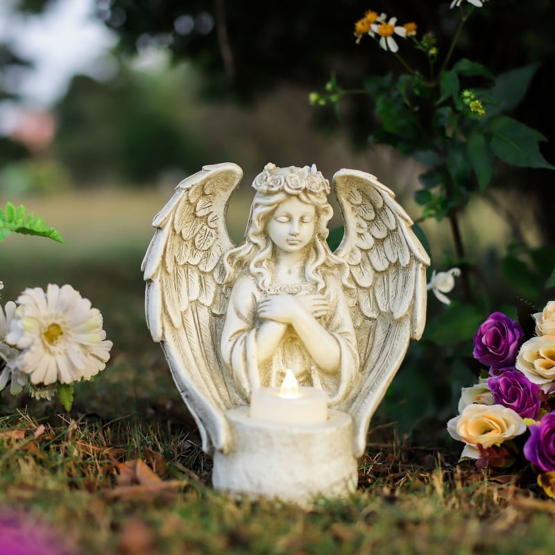 Európai stílusú angyal gyertyatartó gyantából – beltéri és kültéri használatra, mini monumentális táj, nappali dekoráció (Anyag: szintetikus gyanta; Márka: Qite Art; Kategória: gyanta kézműves termékek; Csomagolás: karton)