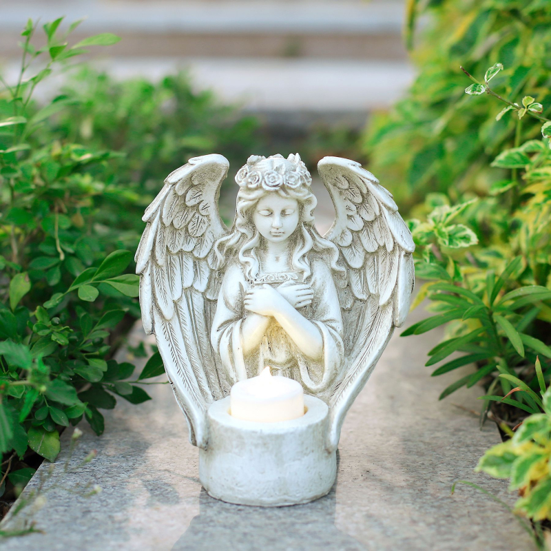 Európai stílusú angyal gyertyatartó gyantából – beltéri és kültéri használatra, mini monumentális táj, nappali dekoráció (Anyag: szintetikus gyanta; Márka: Qite Art; Kategória: gyanta kézműves termékek; Csomagolás: karton)