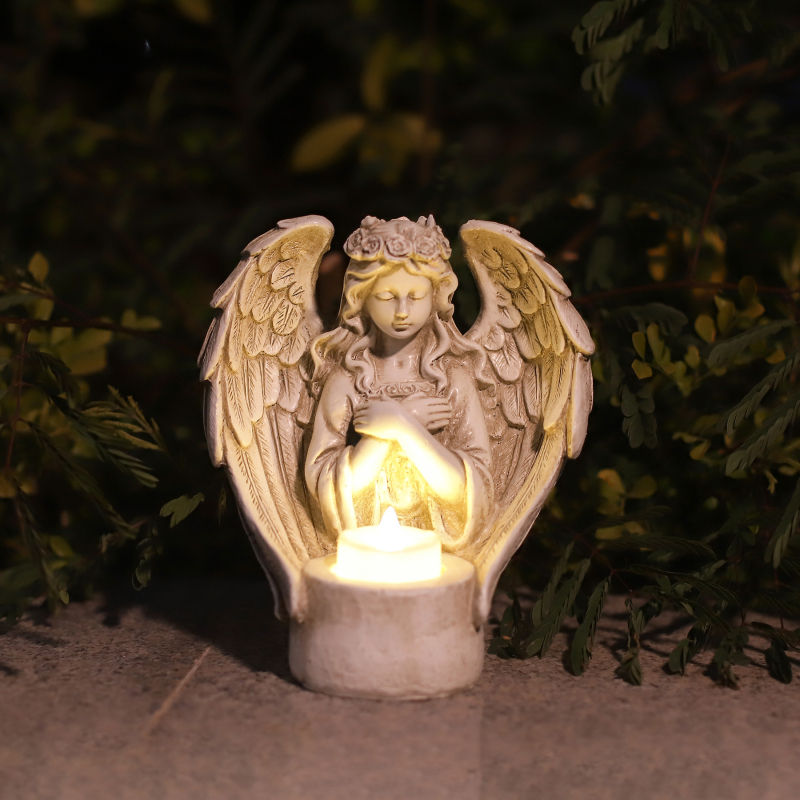 Európai stílusú angyal gyertyatartó gyantából – beltéri és kültéri használatra, mini monumentális táj, nappali dekoráció (Anyag: szintetikus gyanta; Márka: Qite Art; Kategória: gyanta kézműves termékek; Csomagolás: karton)