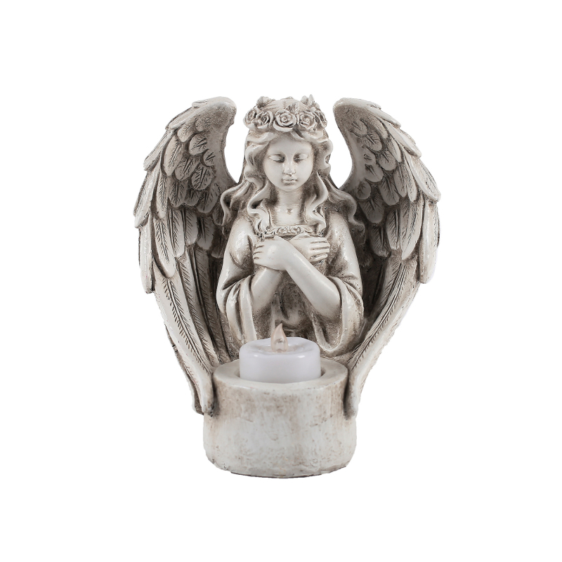 Európai stílusú angyal gyertyatartó gyantából – beltéri és kültéri használatra, mini monumentális táj, nappali dekoráció (Anyag: szintetikus gyanta; Márka: Qite Art; Kategória: gyanta kézműves termékek; Csomagolás: karton)