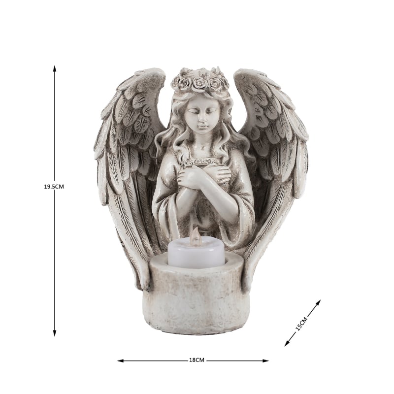 Európai stílusú angyal gyertyatartó gyantából – beltéri és kültéri használatra, mini monumentális táj, nappali dekoráció (Anyag: szintetikus gyanta; Márka: Qite Art; Kategória: gyanta kézműves termékek; Csomagolás: karton)