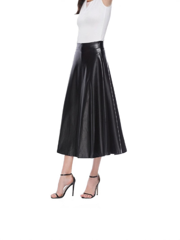 PU kožna suknja, visokim strukom, midi duljine, elegantan stil, mikroelastičnost, jesen 2022