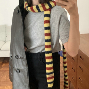 Közepes hosszúságú kézzel kötött sál warp knitting technikával, gyapjúkeverék anyag, japán és dél-koreai stílus, téli melegen tart