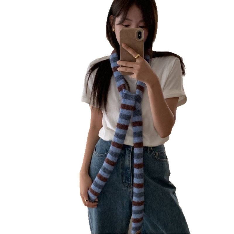 Közepes hosszúságú kézzel kötött sál warp knitting technikával, gyapjúkeverék anyag, japán és dél-koreai stílus, téli melegen tart