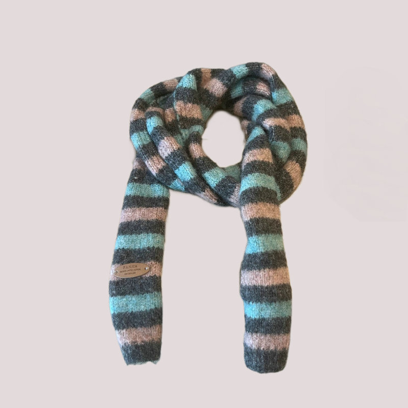 Közepes hosszúságú kézzel kötött sál warp knitting technikával, gyapjúkeverék anyag, japán és dél-koreai stílus, téli melegen tart