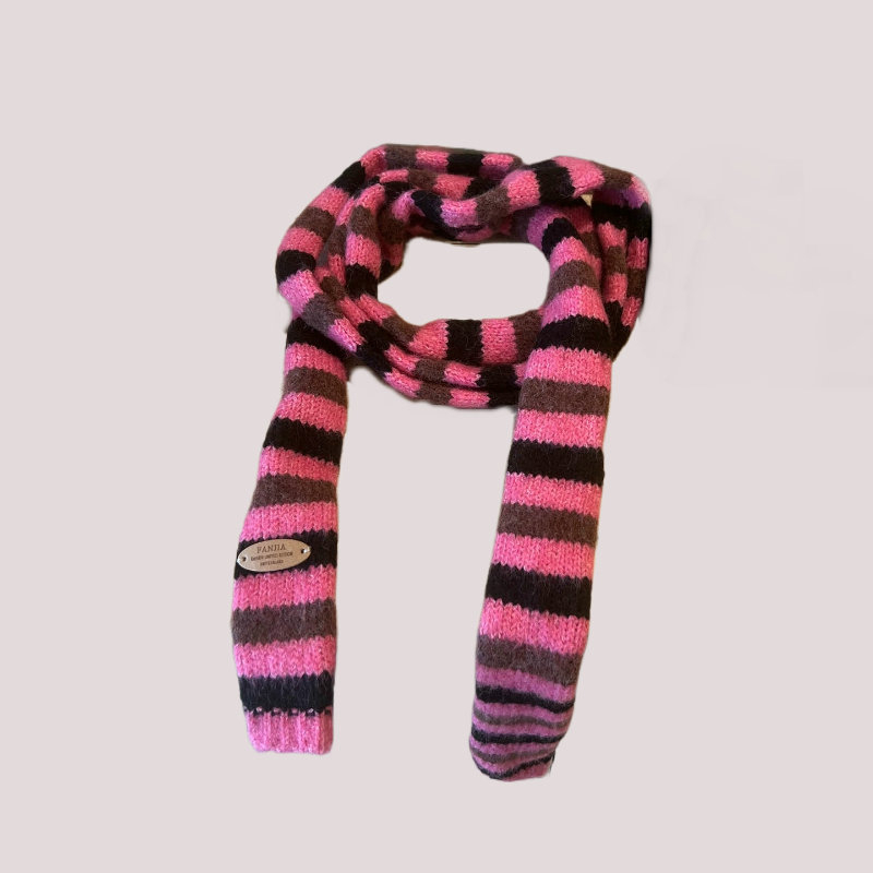 Közepes hosszúságú kézzel kötött sál warp knitting technikával, gyapjúkeverék anyag, japán és dél-koreai stílus, téli melegen tart