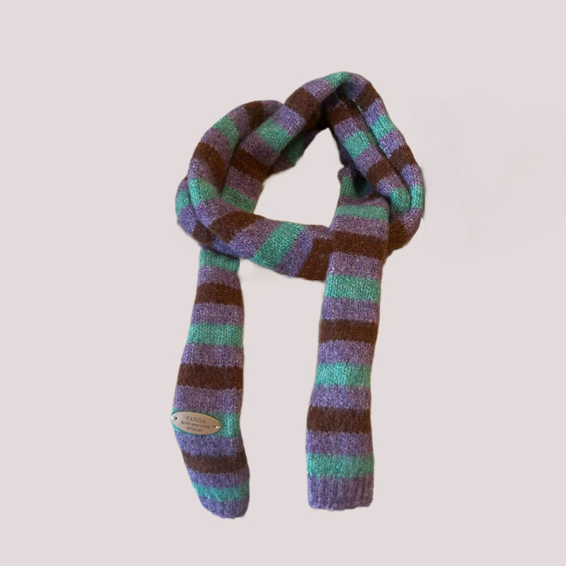 Közepes hosszúságú kézzel kötött sál warp knitting technikával, gyapjúkeverék anyag, japán és dél-koreai stílus, téli melegen tart