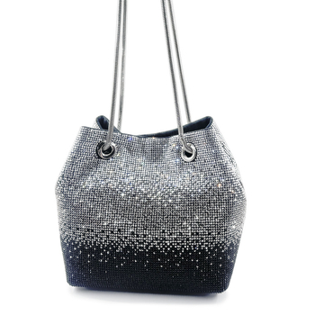 Večernja torbica s kristalima, školjkast oblik, na rame ili u ruci, pretinac za telefon, PU podstava