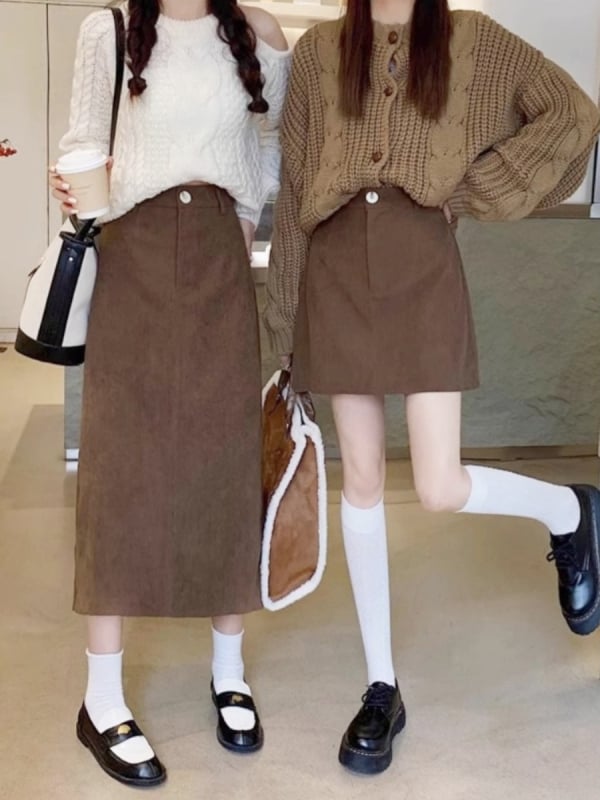 Suknja A-linije, midi duljine, od pamukovo-mješavine, zimska kolekcija 2025, elegantan gradski stil, mikroelastičan materijal