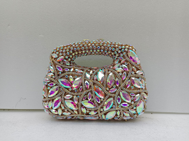 Večernja torbica s dijamantima u metalnoj tvrdoj kutiji, magnetska kopča, PU podstava, retro europsko-američki stil