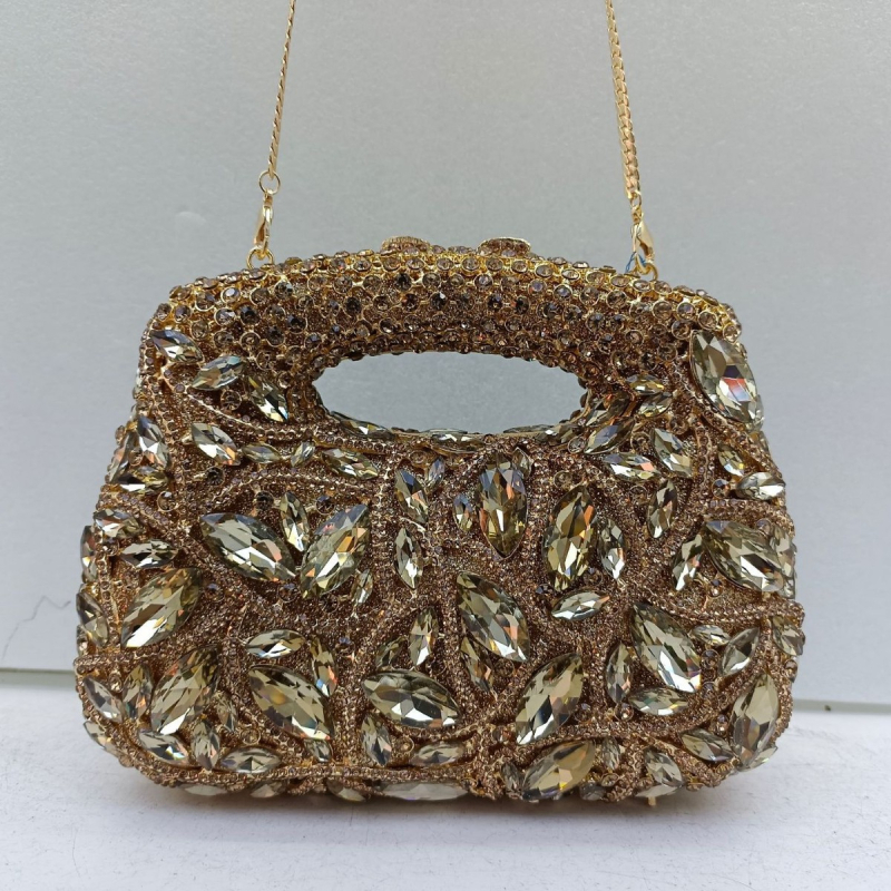 Večernja torbica s dijamantima u metalnoj tvrdoj kutiji, magnetska kopča, PU podstava, retro europsko-američki stil