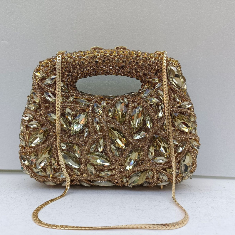 Večernja torbica s dijamantima u metalnoj tvrdoj kutiji, magnetska kopča, PU podstava, retro europsko-američki stil