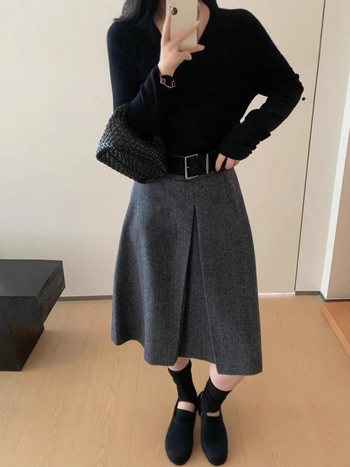 Plus-size ženska retro vunena midi suknja A-linije s otvorom, visokim strukom, jesen-zima