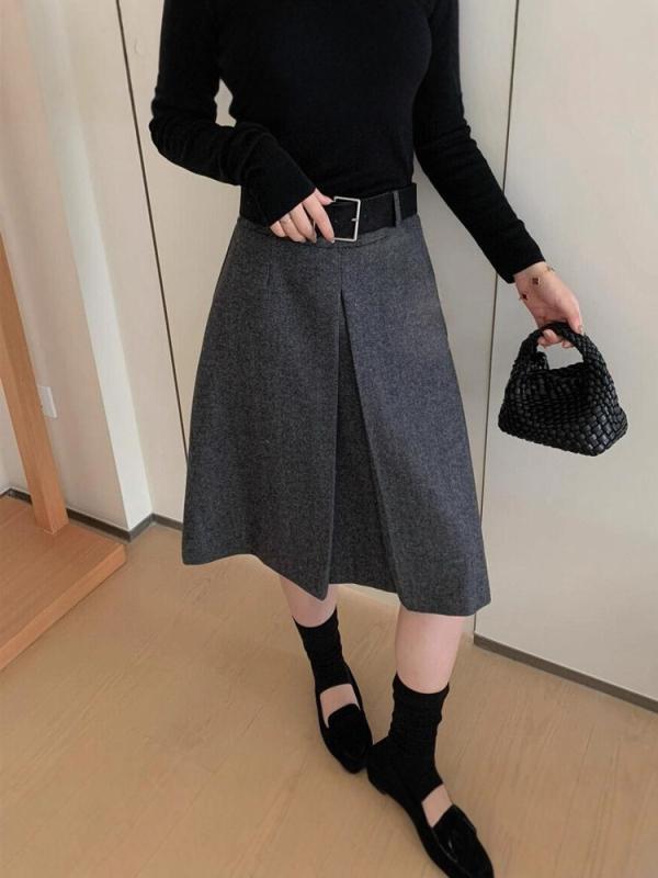 Plus-size ženska retro vunena midi suknja A-linije s otvorom, visokim strukom, jesen-zima