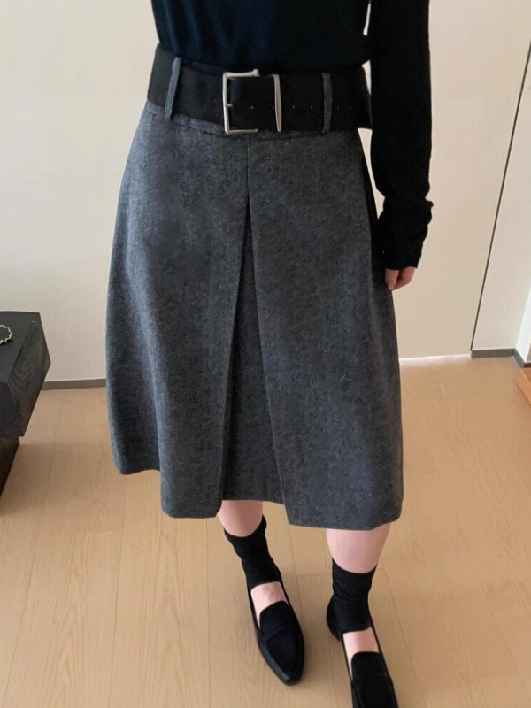 Plus-size ženska retro vunena midi suknja A-linije s otvorom, visokim strukom, jesen-zima