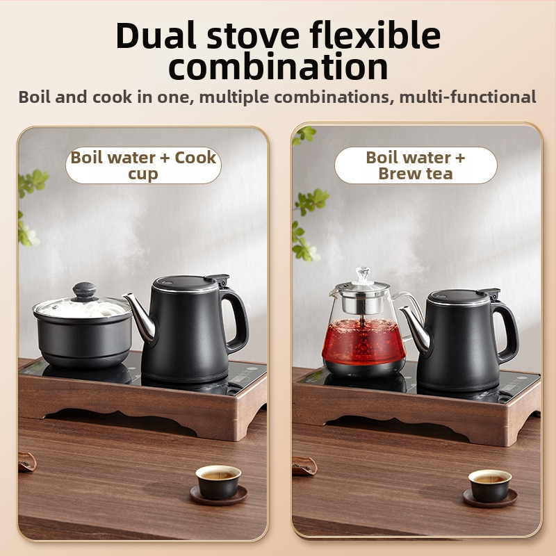 Plită electrică pentru ceai cu ceainic încorporat și pompă de apă – 2 arzătoare cu inducție, capacitate 1–2 L, control tactil, putere 1000–1500 W, bază 360°
