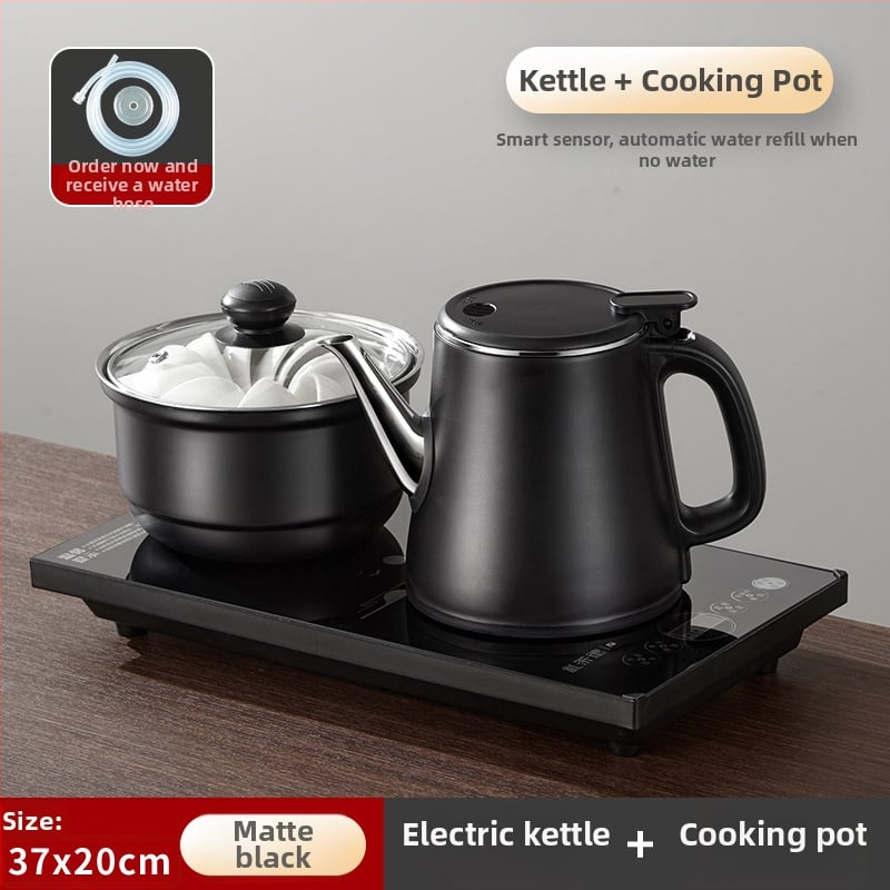 Plită electrică pentru ceai cu ceainic încorporat și pompă de apă – 2 arzătoare cu inducție, capacitate 1–2 L, control tactil, putere 1000–1500 W, bază 360°