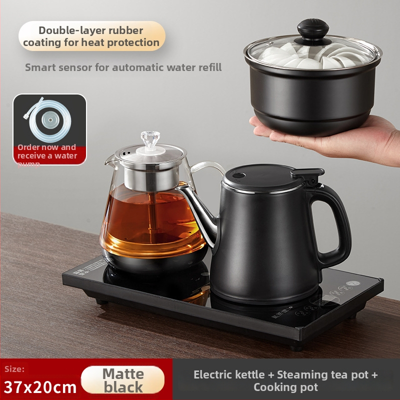 Plită electrică pentru ceai cu ceainic încorporat și pompă de apă – 2 arzătoare cu inducție, capacitate 1–2 L, control tactil, putere 1000–1500 W, bază 360°