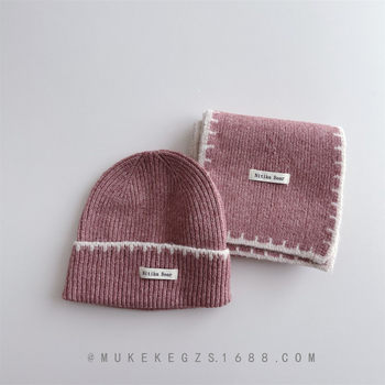 Σχεδιαστικό σετ πλεκτού καπέλου και κασκόλ για παιδιά, μαλλί, ζακάρ, μονόχρωμο, για τον χειμώνα