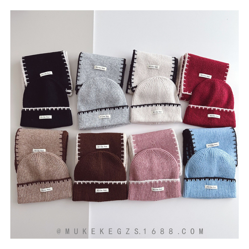 Σχεδιαστικό σετ πλεκτού καπέλου και κασκόλ για παιδιά, μαλλί, ζακάρ, μονόχρωμο, για τον χειμώνα