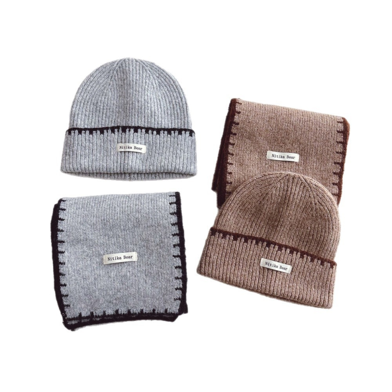 Σχεδιαστικό σετ πλεκτού καπέλου και κασκόλ για παιδιά, μαλλί, ζακάρ, μονόχρωμο, για τον χειμώνα