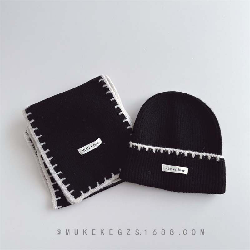 Σχεδιαστικό σετ πλεκτού καπέλου και κασκόλ για παιδιά, μαλλί, ζακάρ, μονόχρωμο, για τον χειμώνα