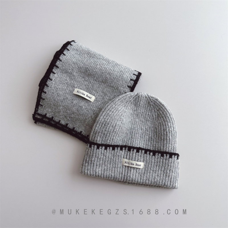 Σχεδιαστικό σετ πλεκτού καπέλου και κασκόλ για παιδιά, μαλλί, ζακάρ, μονόχρωμο, για τον χειμώνα