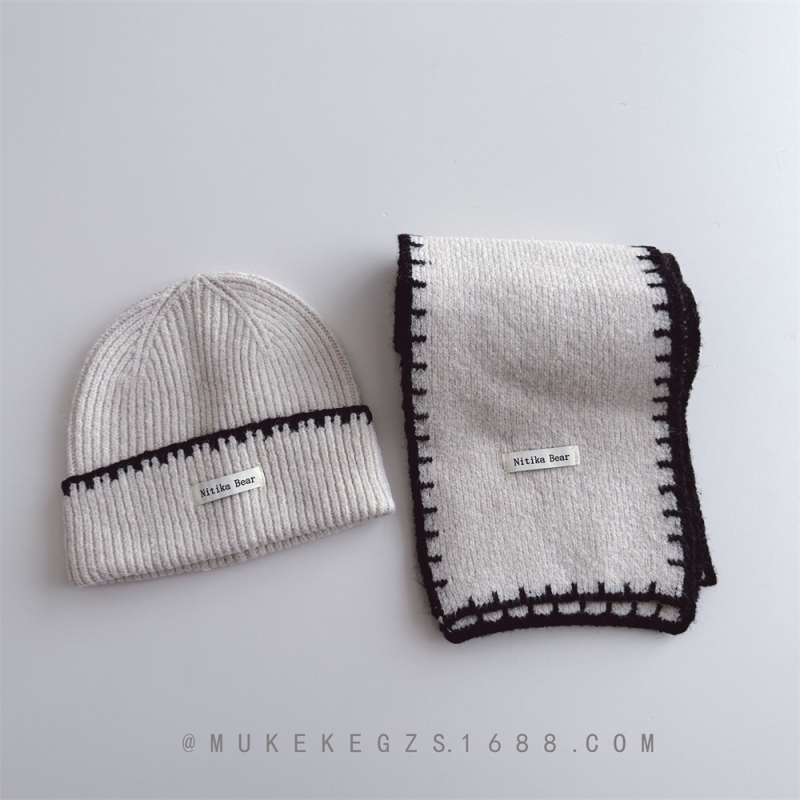 Σχεδιαστικό σετ πλεκτού καπέλου και κασκόλ για παιδιά, μαλλί, ζακάρ, μονόχρωμο, για τον χειμώνα